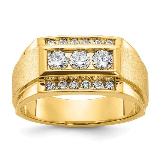 14k Yellow Gold Men's Polished and Satin 3/4 carat Diamond Complete Ring