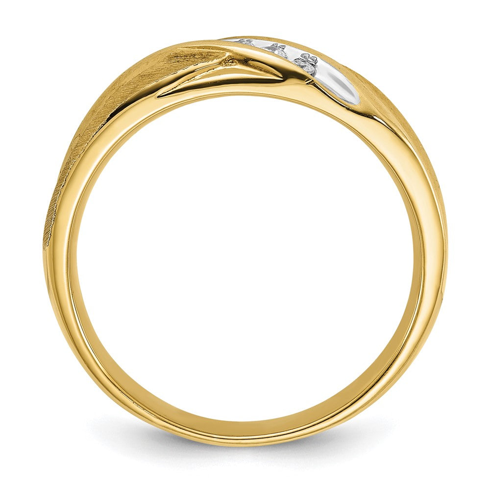 14k Yellow Gold Men's Polished and Satin 1/10 carat Diamond Complete Ring