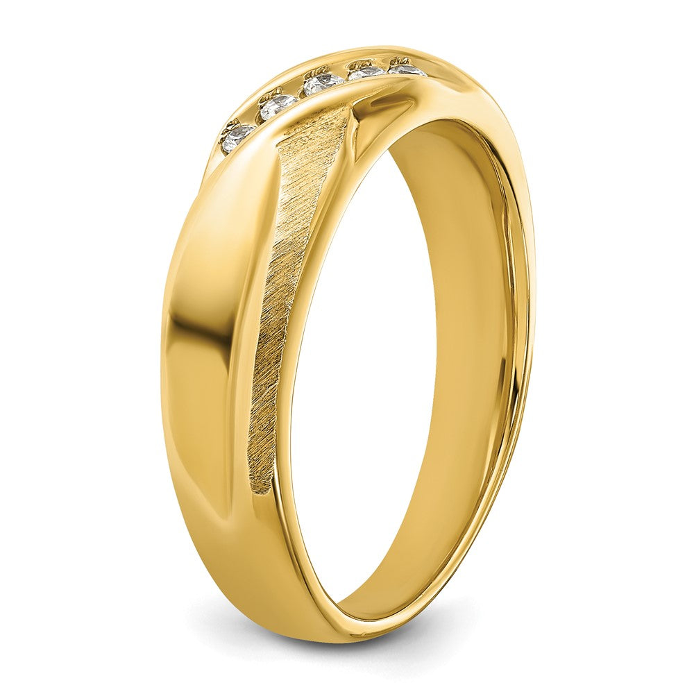 14k Yellow Gold Men's Polished and Satin 1/10 carat Diamond Complete Ring