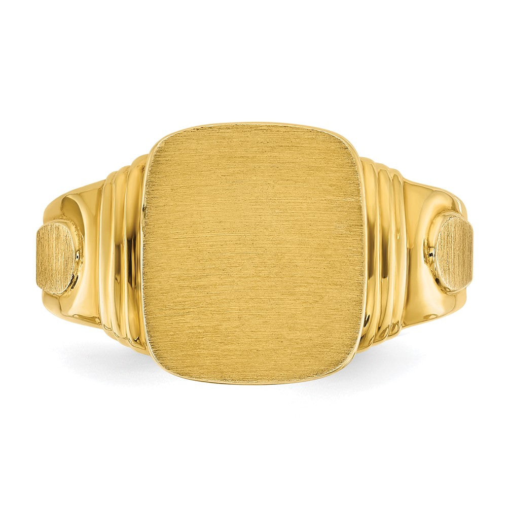 14k Yellow Gold 14x12mm Men's Cushion Signet Ring