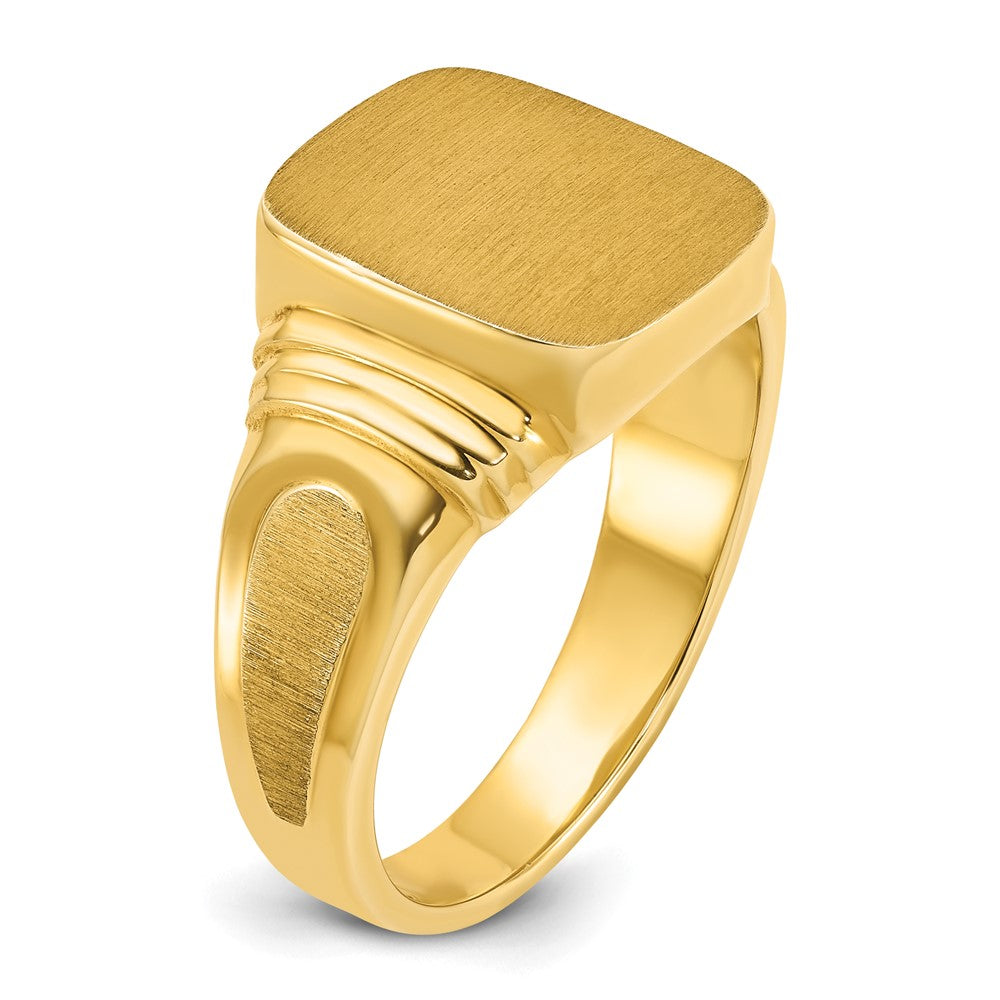 14k Yellow Gold 14x12mm Men's Cushion Signet Ring