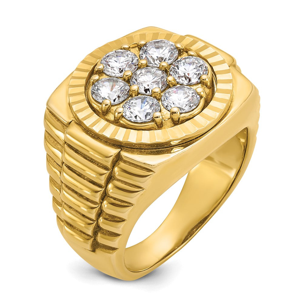 14k Yellow Gold Men's Polished and Satin 2 carat Diamond Complete Ring