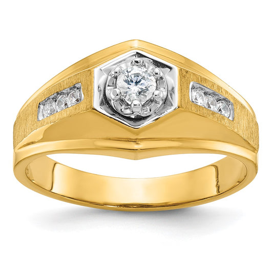 14k Yellow Gold Men's Polished and Satin 1/3 carat Diamond Complete Ring