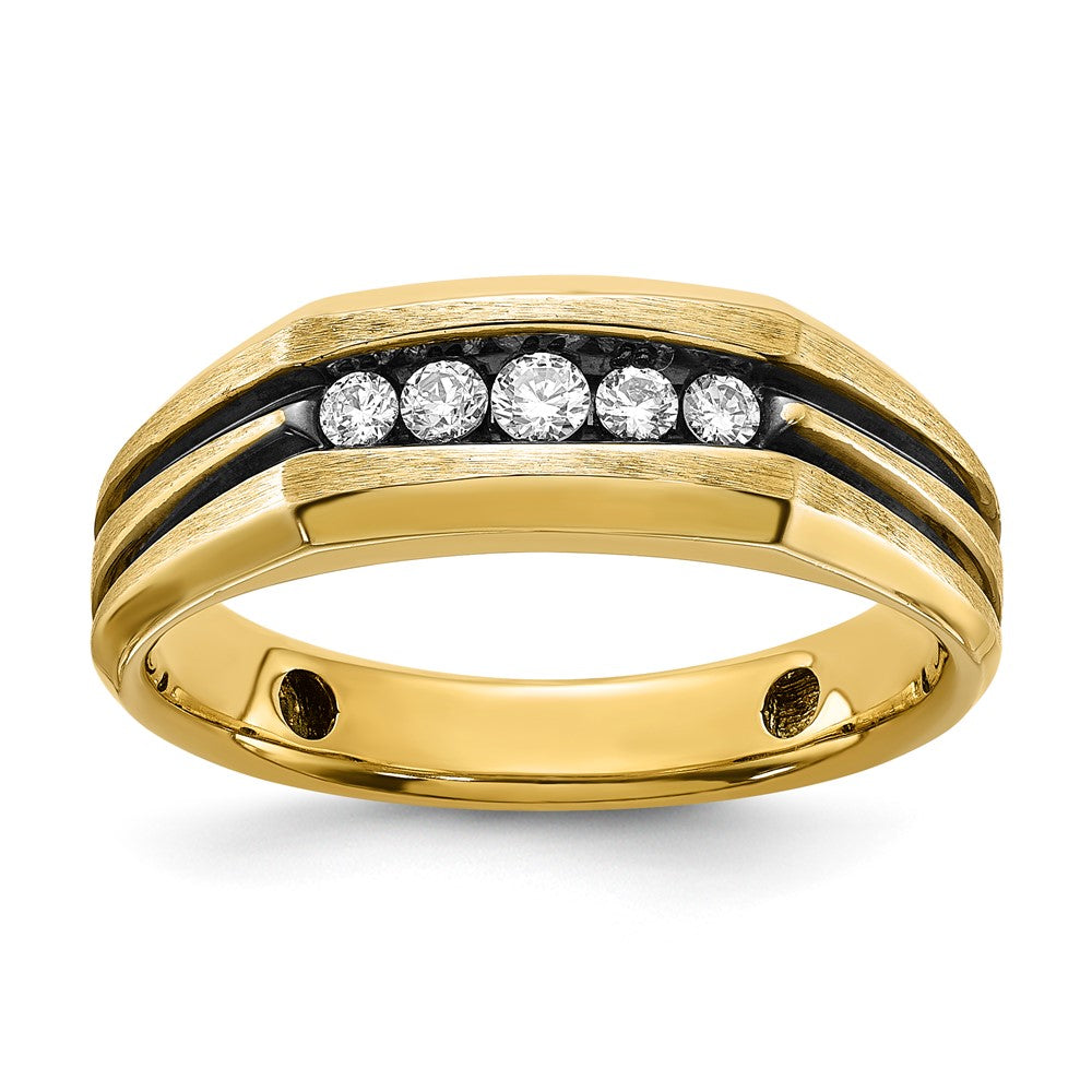 14k Yellow Gold with Black Rhodium Men's Satin 1/4 carat Diamond Complete Ring