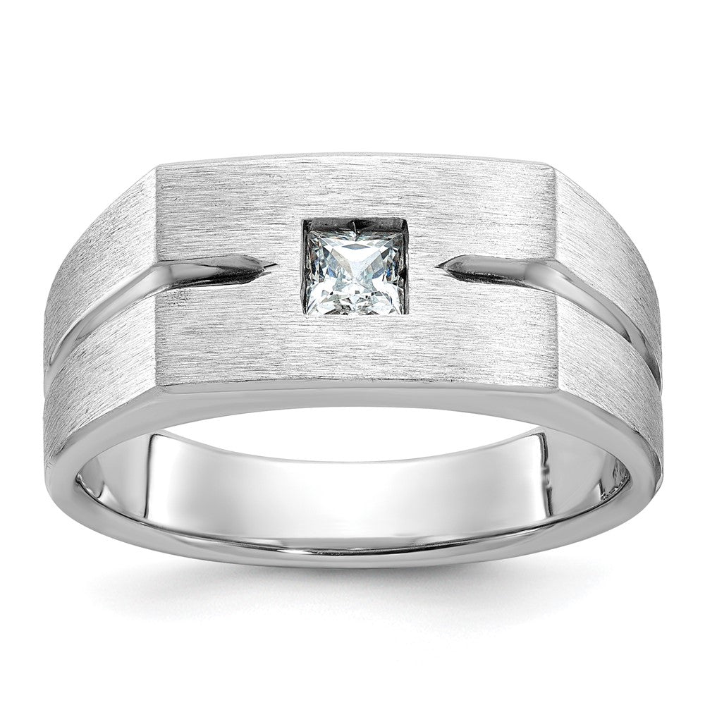 14k White Gold Men's Polished and Satin 1/4 carat Diamond Complete Ring