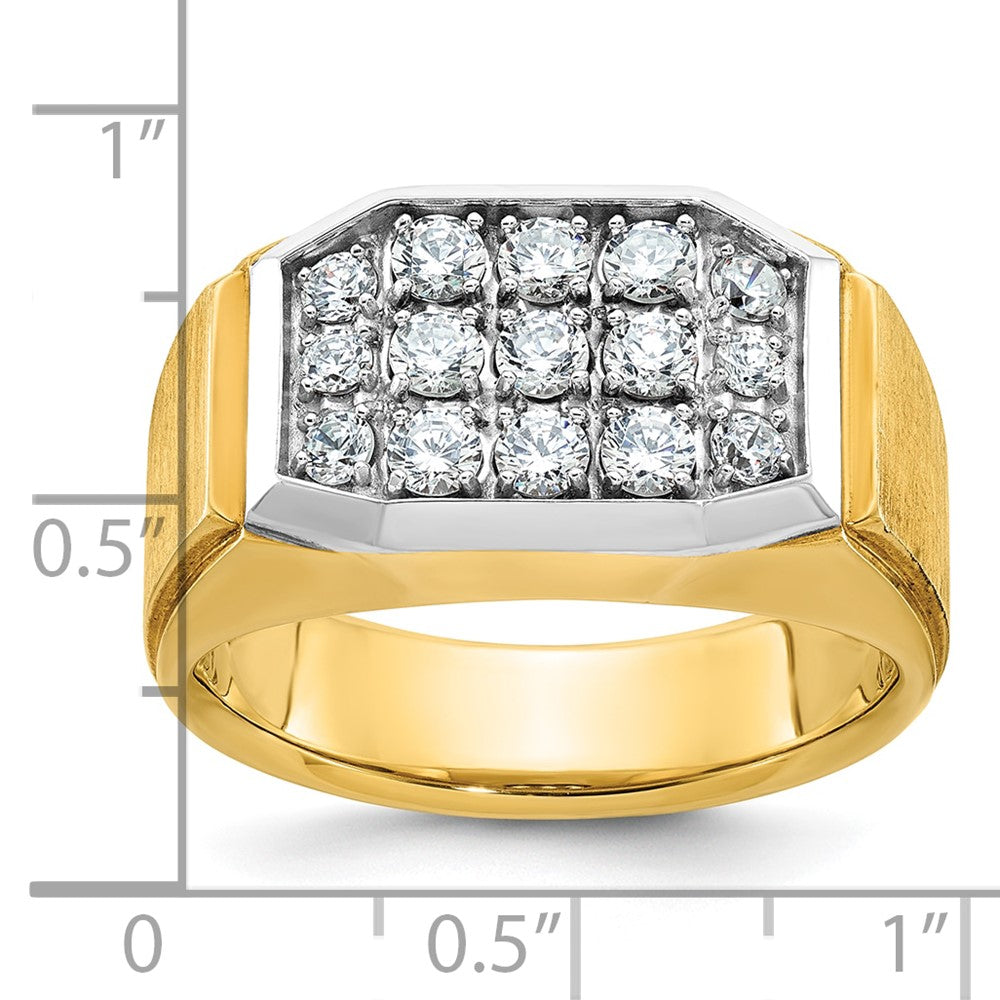 14k Yellow & Rhodium Gold with White Rhodium Men's Satin 1 carat Diamond Complete Ring