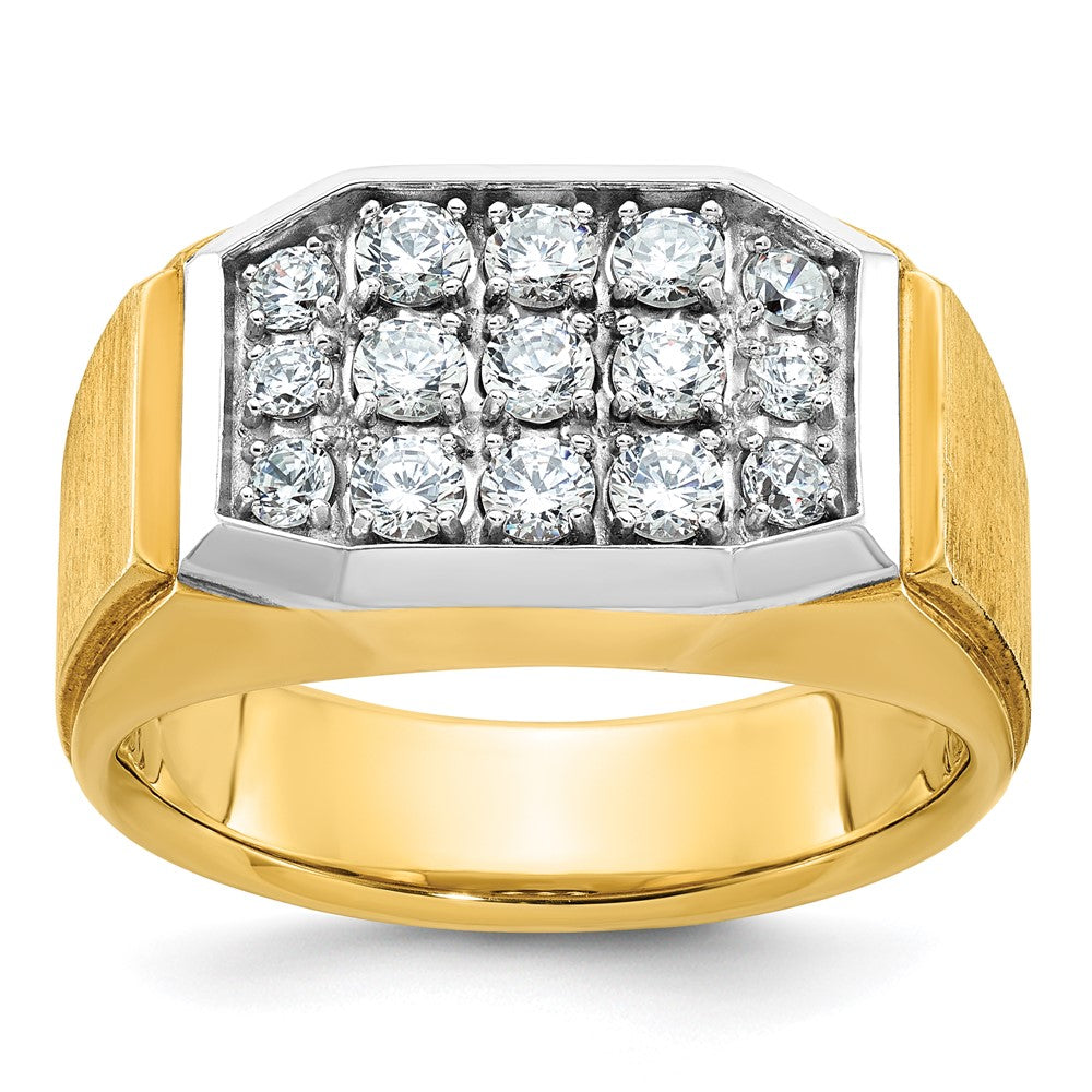 14k Yellow & Rhodium Gold with White Rhodium Men's Satin 1 carat Diamond Complete Ring