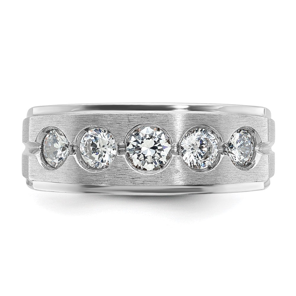 14k White Gold Men's Polished and Satin 1 carat Diamond Complete Ring