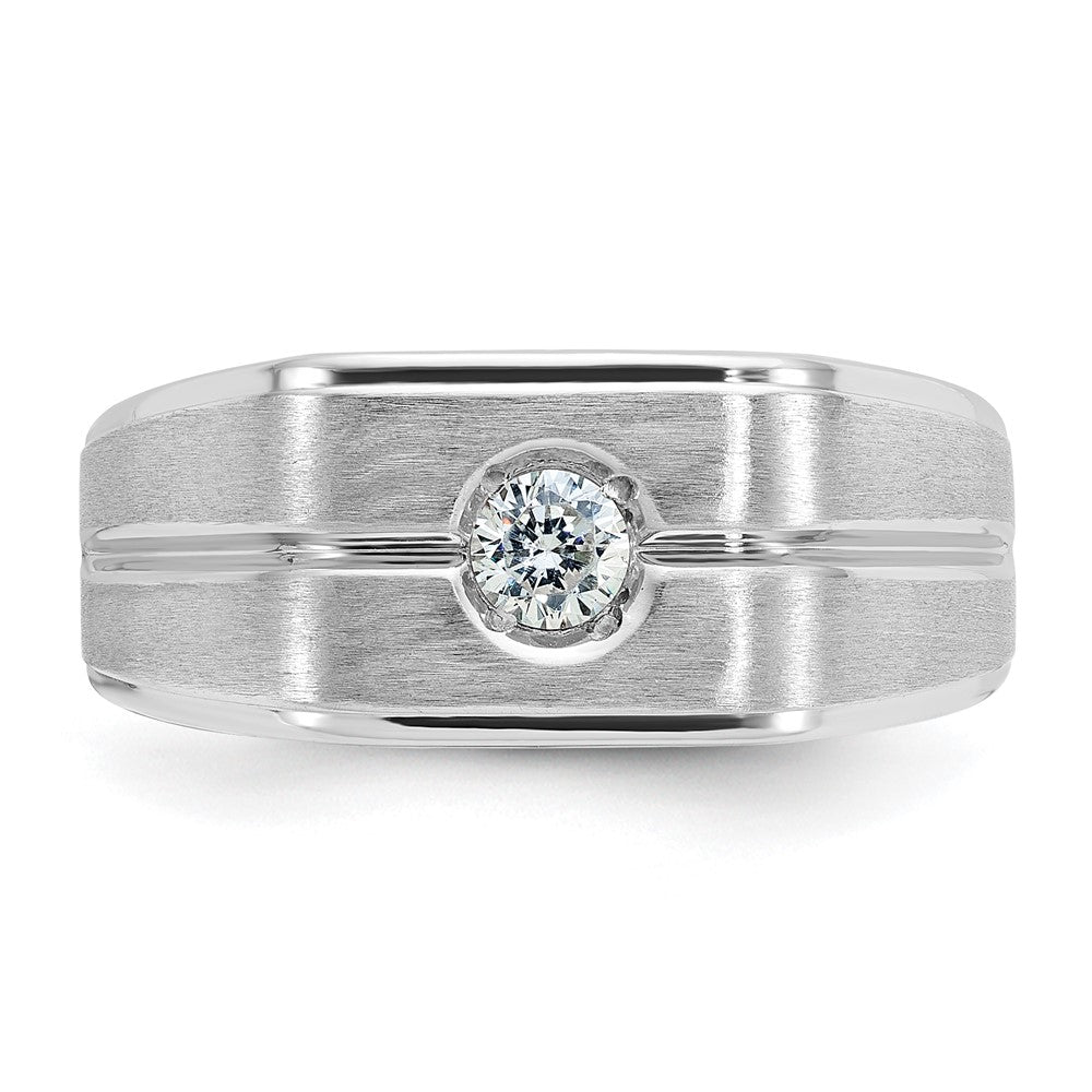 14k White Gold Men's Polished and Satin 1/5 carat Diamond Complete Ring