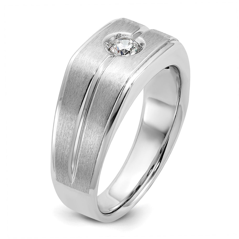 14k White Gold Men's Polished and Satin 1/5 carat Diamond Complete Ring