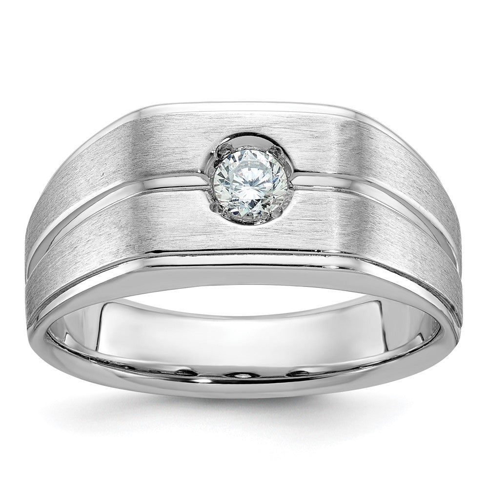 14k White Gold Men's Polished and Satin 1/5 carat Diamond Complete Ring