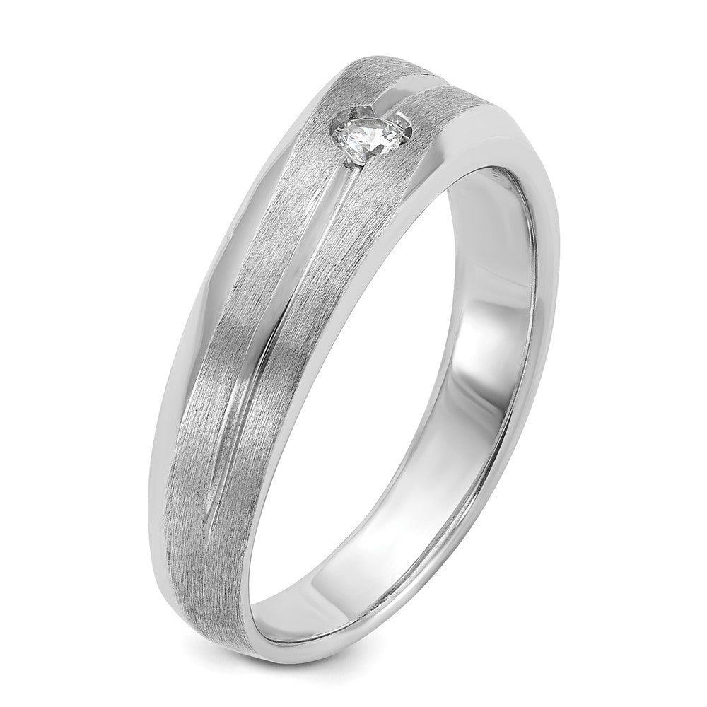 14k White Gold Men's Polished and Satin 1/10 carat Diamond Complete Ring