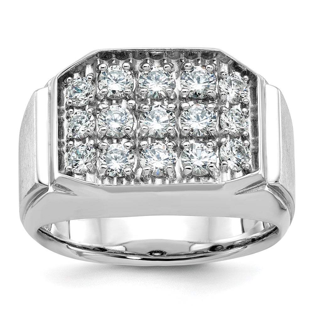 14k White Gold Men's Polished and Satin 1.5 carat Diamond Complete Ring