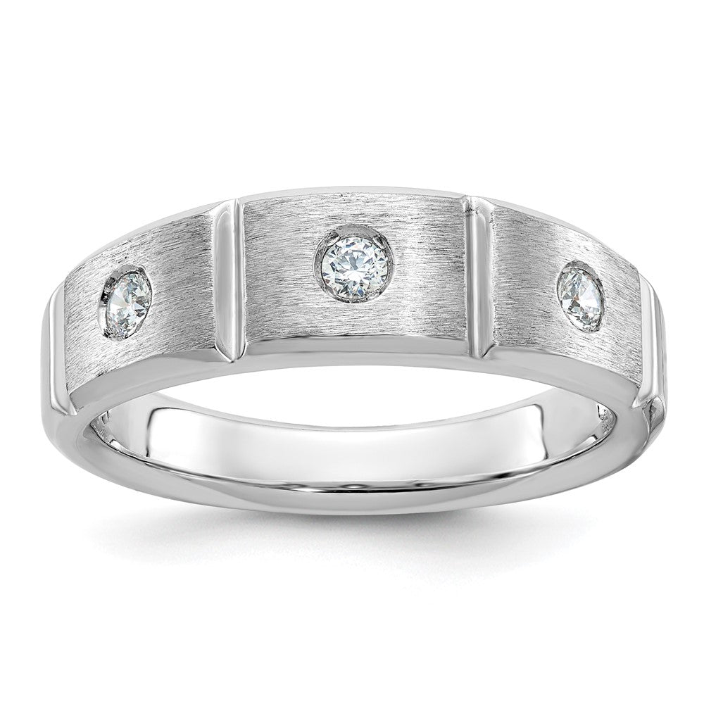 14k White Gold Men's Polished and Satin 1/5 carat Diamond Complete Ring