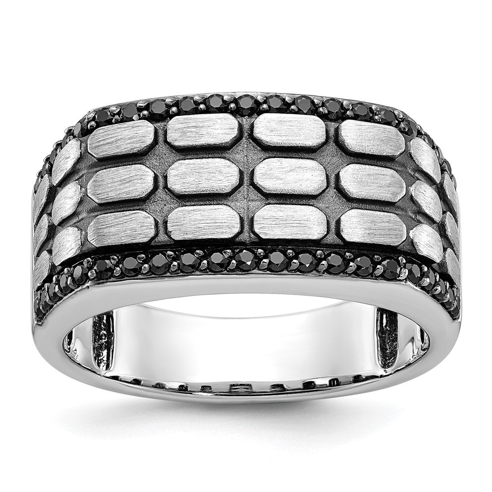 14k White Gold with Black Rhodium Men's Satin 3/8 carat Black Diamond Complete Ring