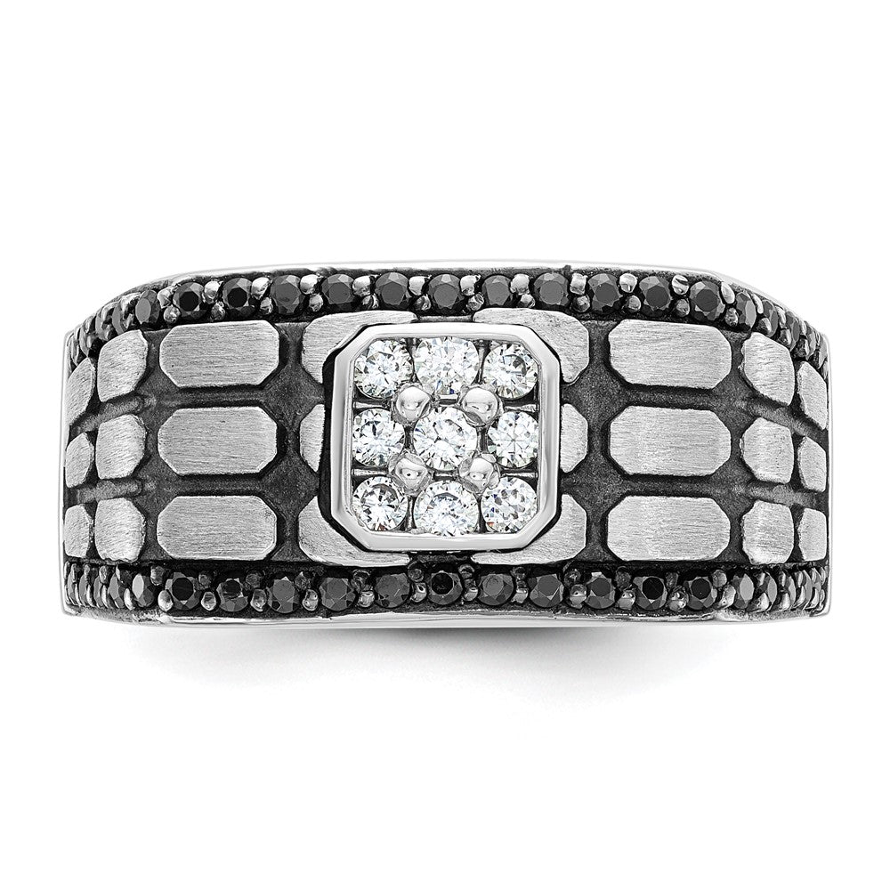 14k White Gold with Black Rhodium Men's Satin 5/8 carat Diamond Complete Ring