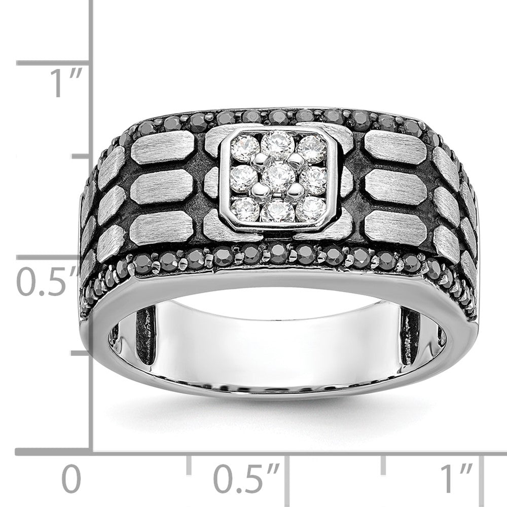 14k White Gold with Black Rhodium Men's Satin 5/8 carat Diamond Complete Ring