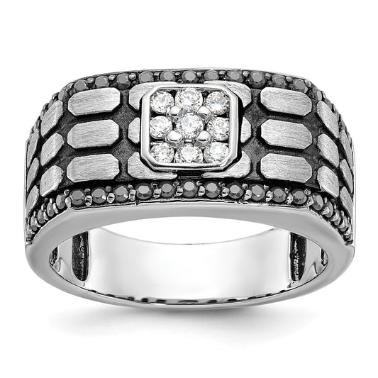 14k White Gold with Black Rhodium Men's Satin 5/8 carat Diamond Complete Ring