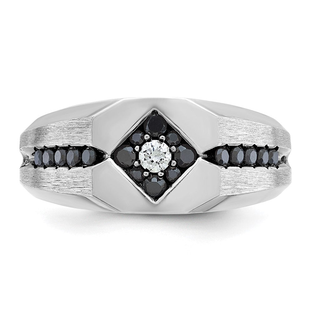 14k White Gold Men's with Black Rhodium Satin 1/2 carat Black and White Diamond Complete Ring