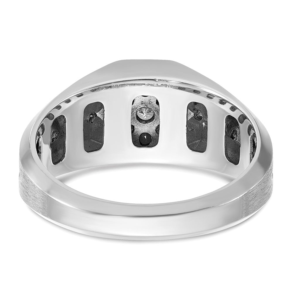 14k White Gold Men's with Black Rhodium Satin 1/2 carat Black and White Diamond Complete Ring