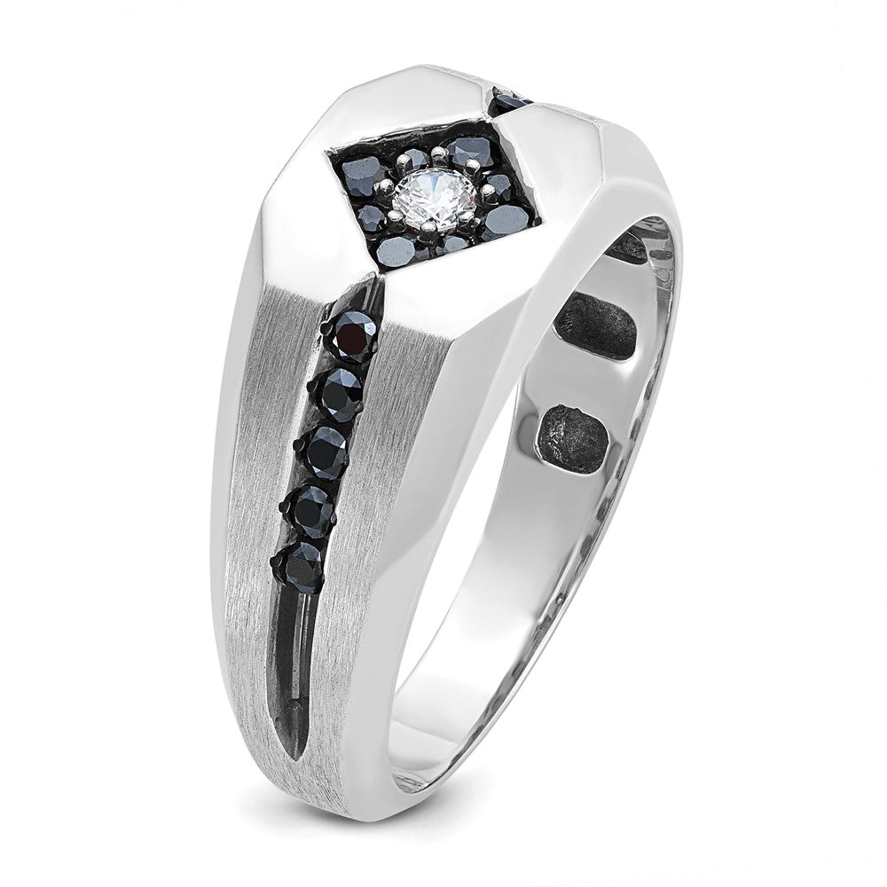 14k White Gold Men's with Black Rhodium Satin 1/2 carat Black and White Diamond Complete Ring