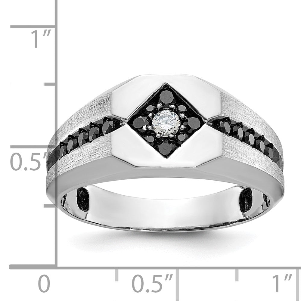 14k White Gold Men's with Black Rhodium Satin 1/2 carat Black and White Diamond Complete Ring