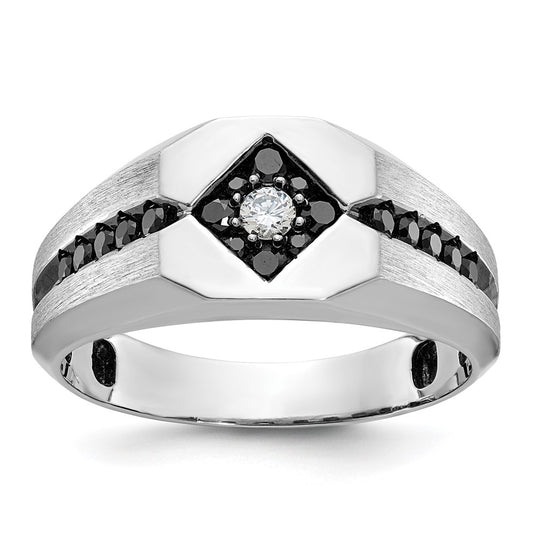 14k White Gold Men's with Black Rhodium Satin 1/2 carat Black and White Diamond Complete Ring