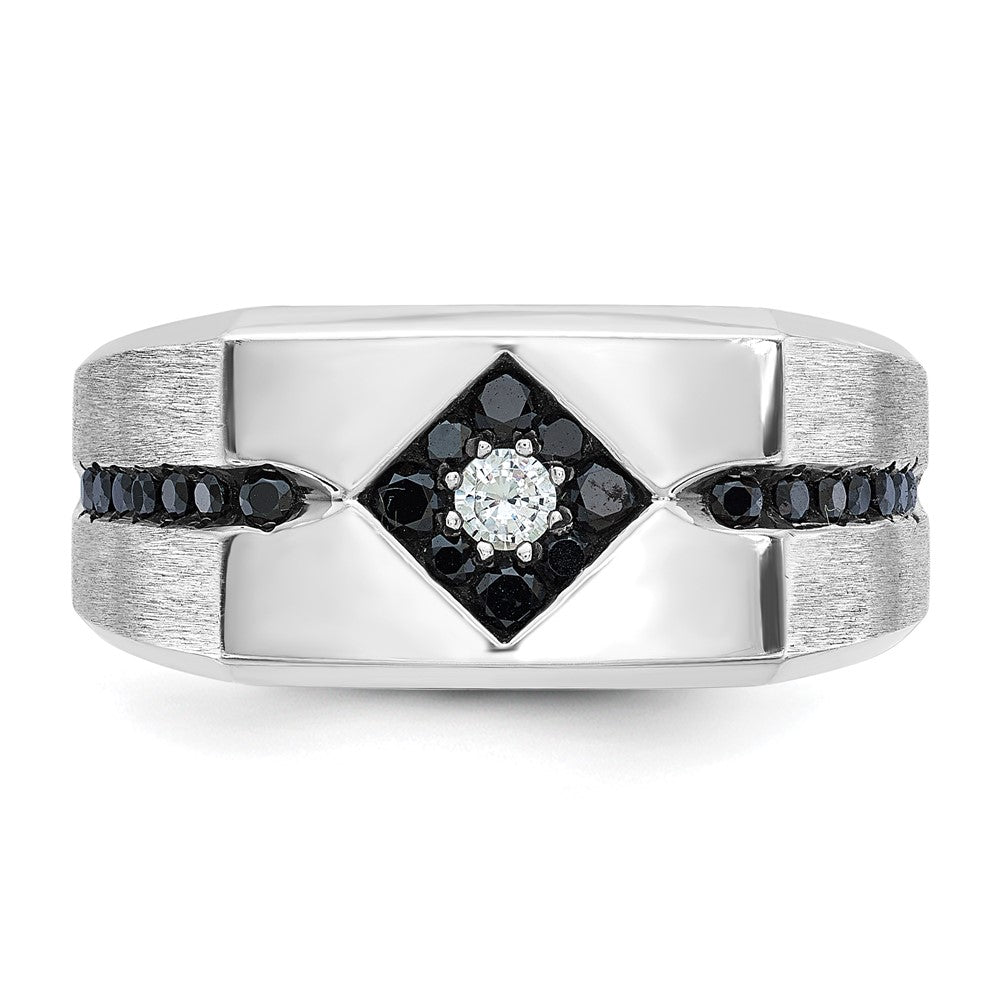 14k White Gold with Black Rhodium Men's Satin 5/8 carat Black and White Diamond Complete Ring