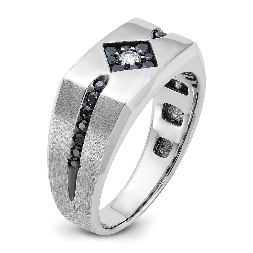 14k White Gold with Black Rhodium Men's Satin 5/8 carat Black and White Diamond Complete Ring