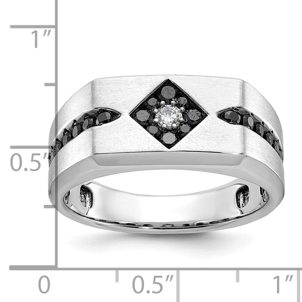 14k White Gold with Black Rhodium Men's Satin 5/8 carat Black and White Diamond Complete Ring