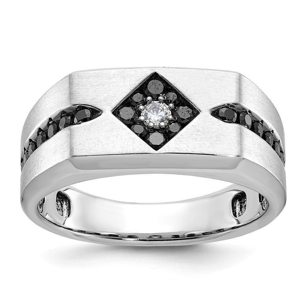 14k White Gold with Black Rhodium Men's Satin 5/8 carat Black and White Diamond Complete Ring