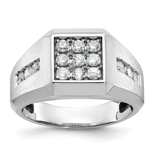 14k White Gold Men's Polished and Satin 1 carat Diamond Complete Ring