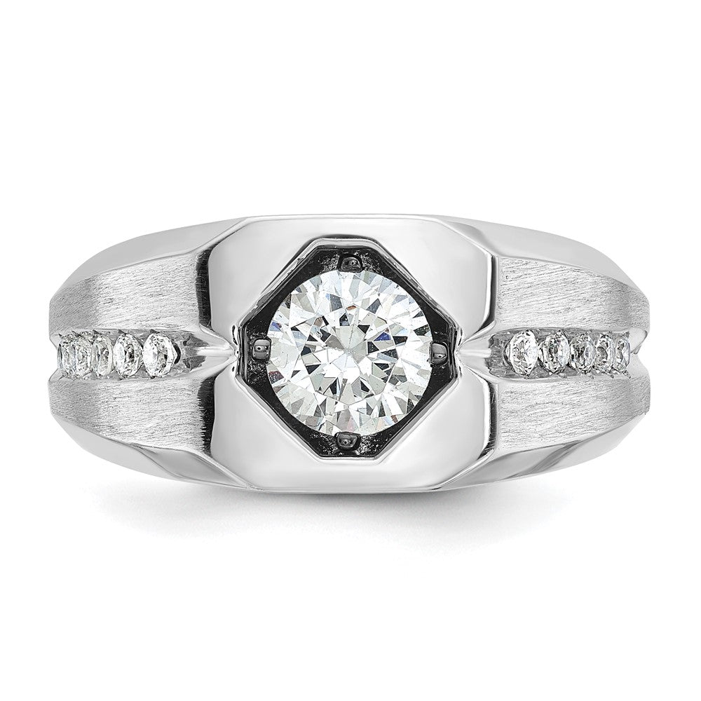 14k White Gold Men's Polished and Satin 1/5 carat Diamond Semi-mount Ring