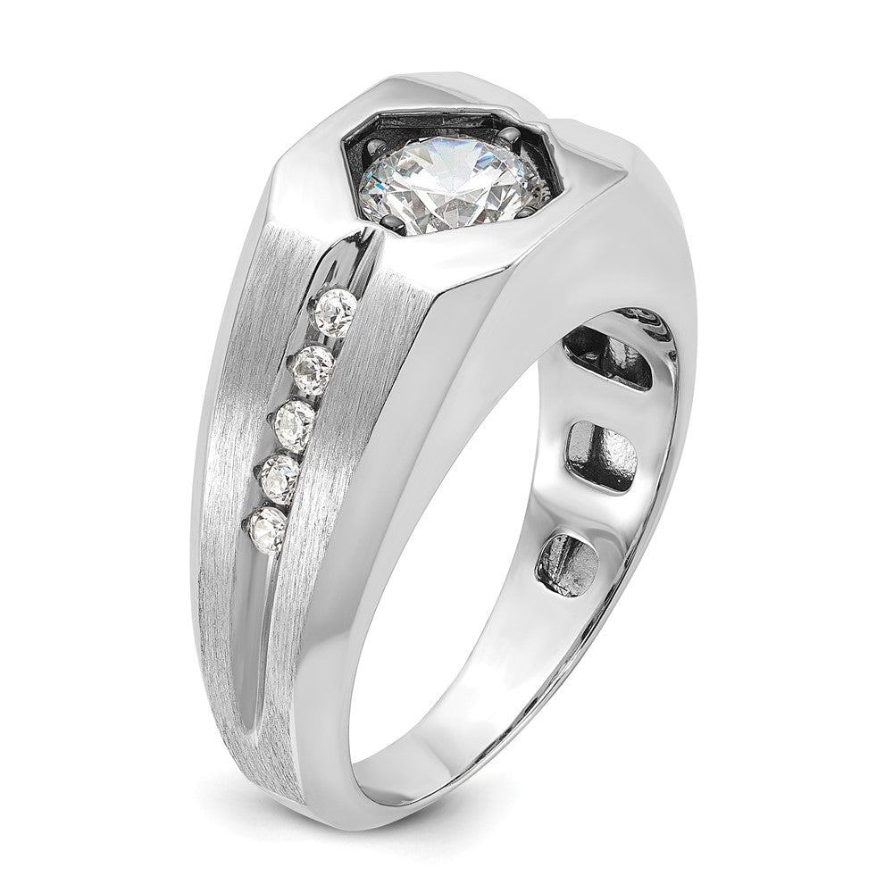 14k White Gold Men's Polished and Satin 1/5 carat Diamond Semi-mount Ring