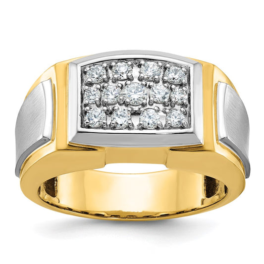 14k Yellow & Rhodium Gold with White Rhodium Men's Satin 1/2 carat Diamond Complete Ring