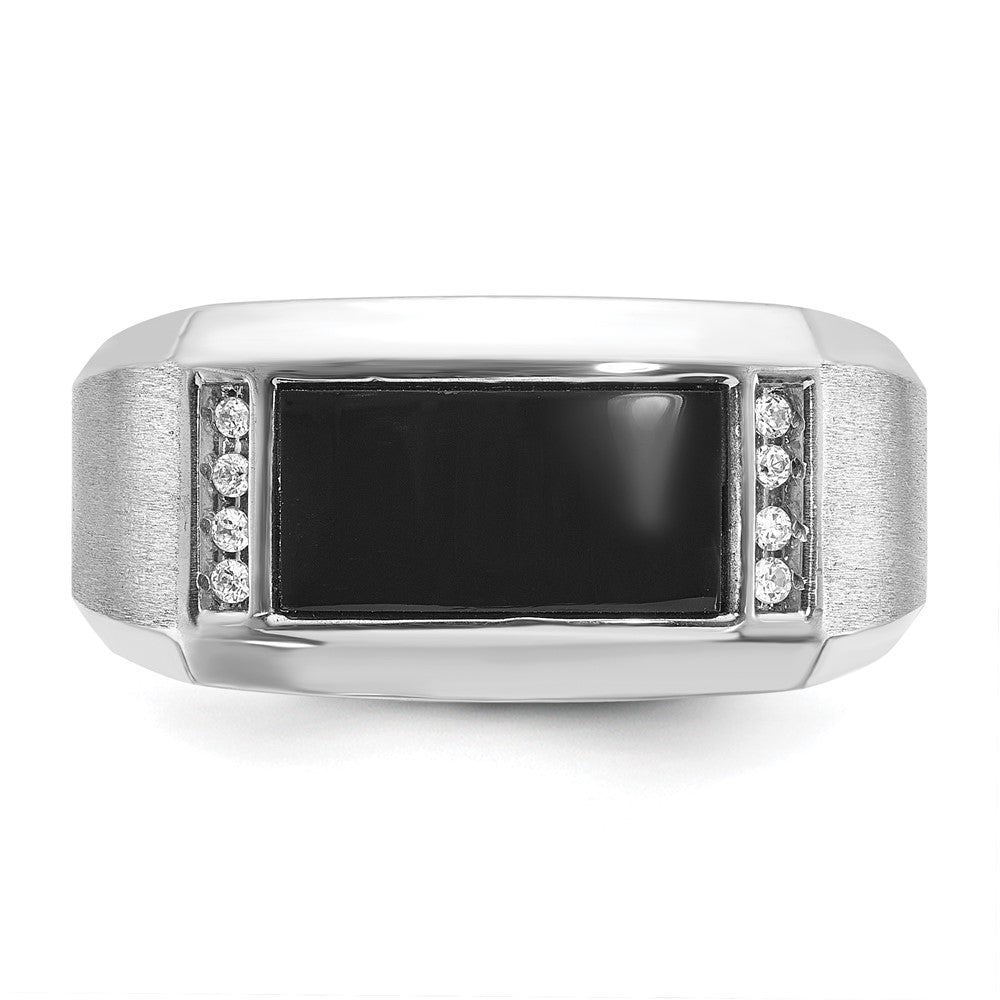 14k White Gold Men's Satin Onyx and 1/15 carat Diamond Complete Ring