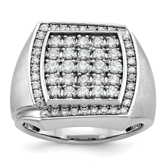 14k White Gold Men's Polished and Satin 1.3 carat Diamond Complete Ring