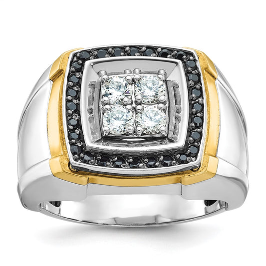 14k Two-tone Gold Men's 3/4 carat Black and White Diamond Complete Ring