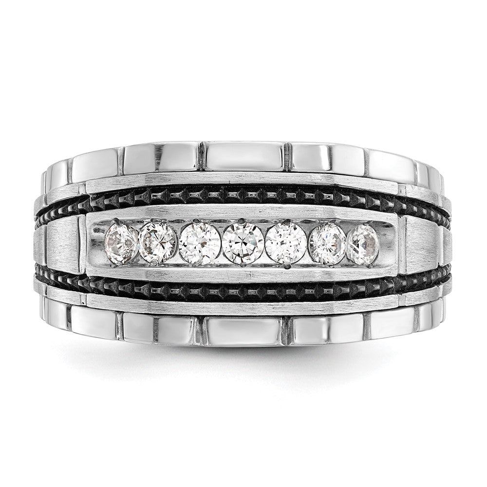 14k White Gold with Black Rhodium Men's Satin 1/2  carat Diamond Complete Ring