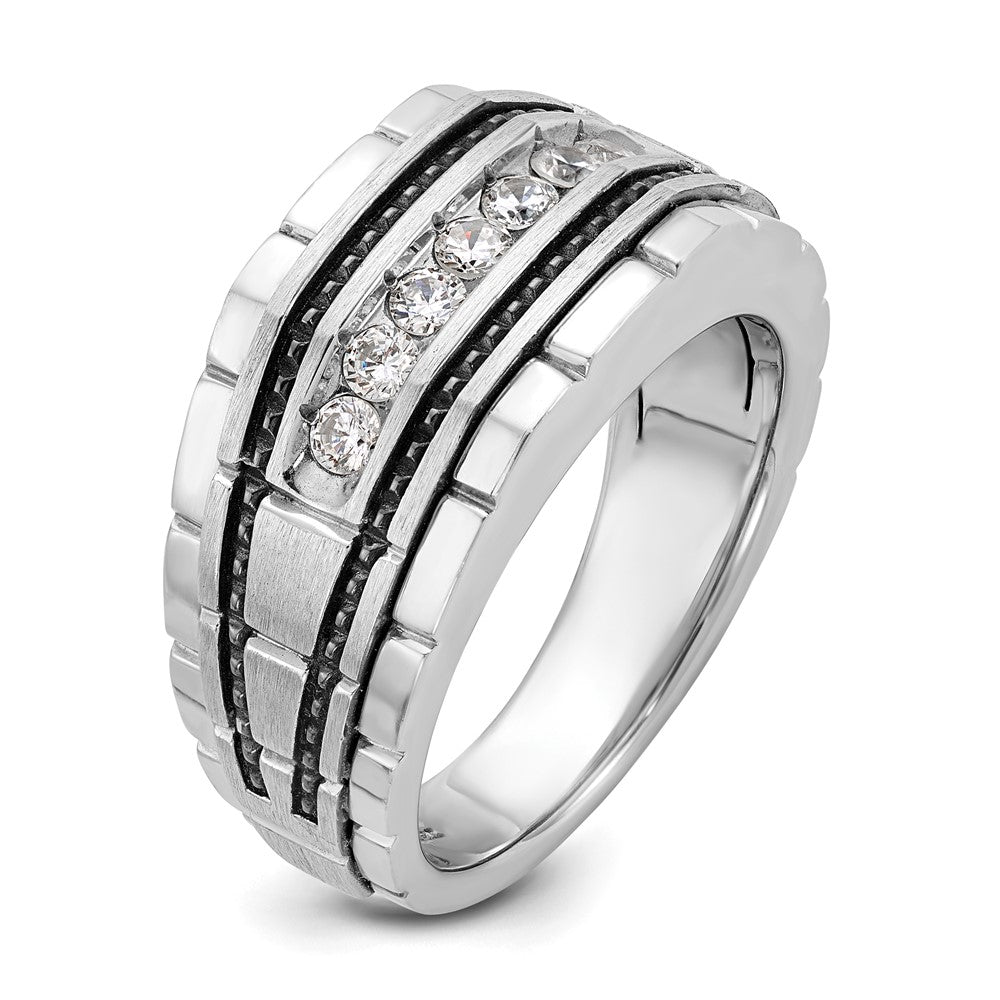 14k White Gold with Black Rhodium Men's Satin 1/2  carat Diamond Complete Ring