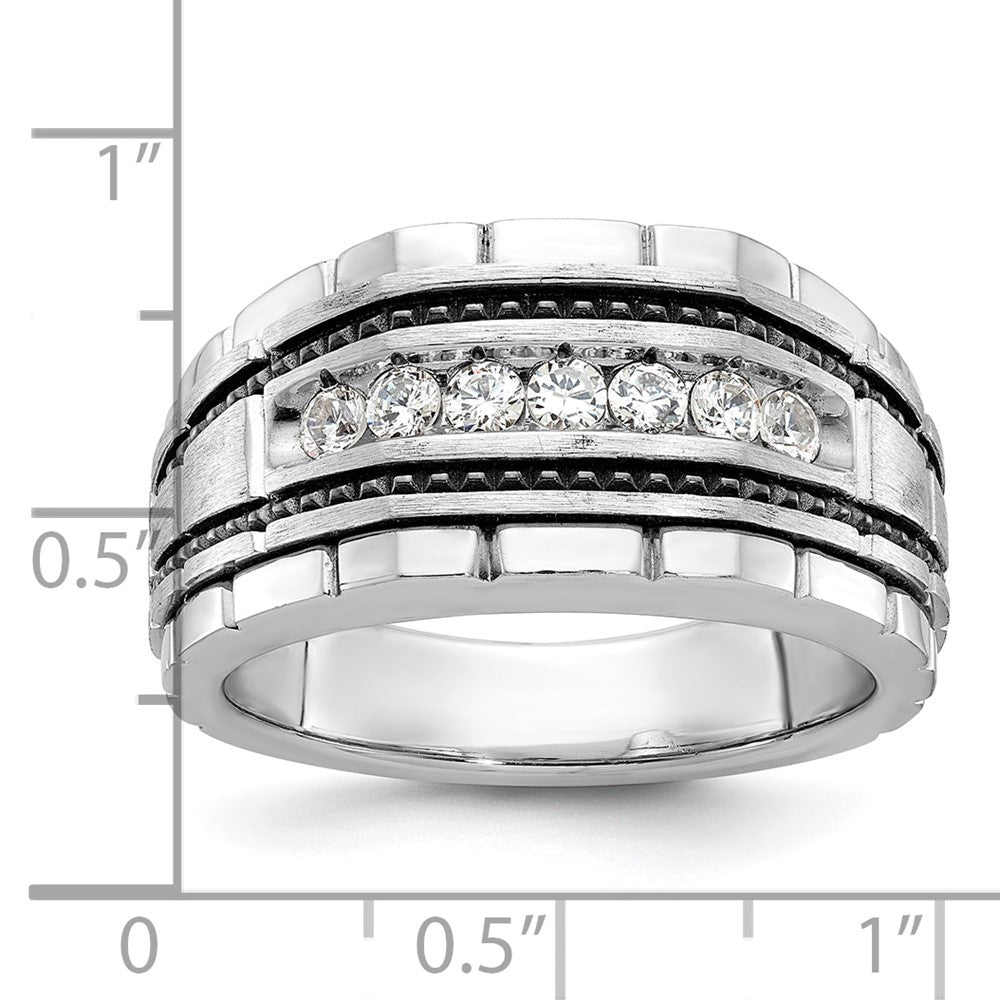 14k White Gold with Black Rhodium Men's Satin 1/2  carat Diamond Complete Ring