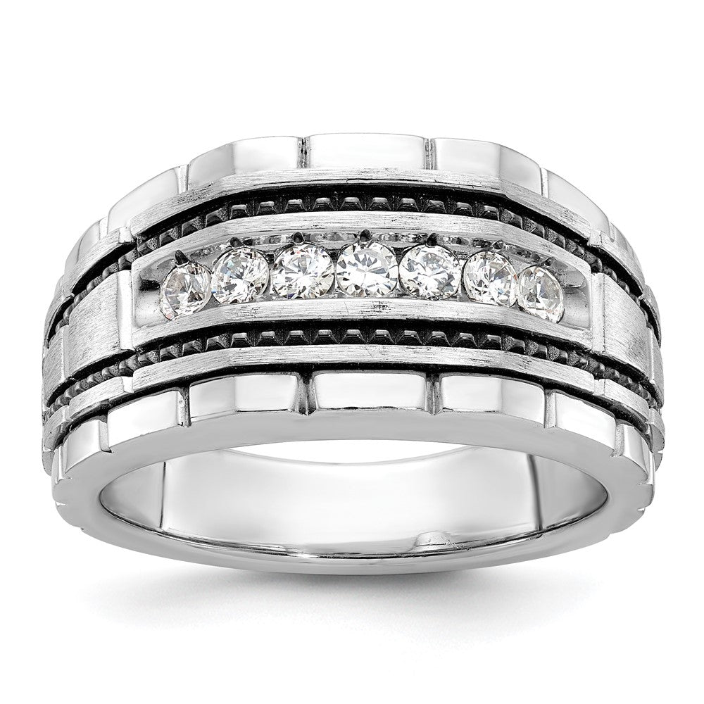 14k White Gold with Black Rhodium Men's Satin 1/2  carat Diamond Complete Ring