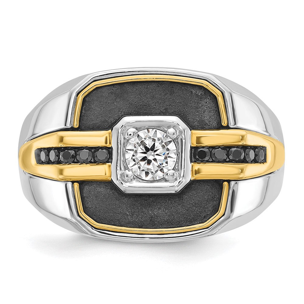 14k Two-tone Gold w/Black Rhodium Men's Satin 1/4 carat Black/White Diamond Complete Ring