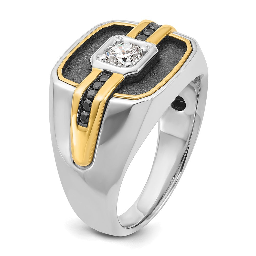 14k Two-tone Gold w/Black Rhodium Men's Satin 1/4 carat Black/White Diamond Complete Ring