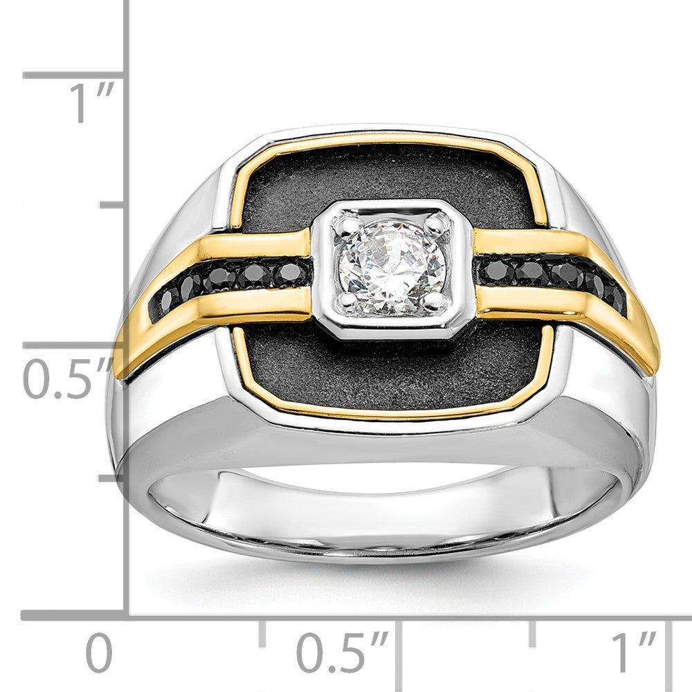 14k Two-tone Gold w/Black Rhodium Men's Satin 1/4 carat Black/White Diamond Complete Ring