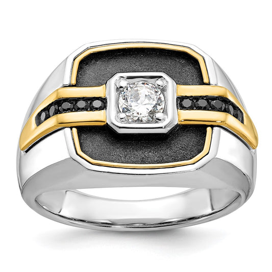 14k Two-tone Gold w/Black Rhodium Men's Satin 1/4 carat Black/White Diamond Complete Ring