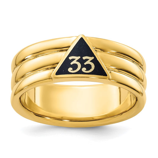 14k Yellow Gold Men's Polished and Grooved with Black Enamel Active 33rd Degree Masonic Ring