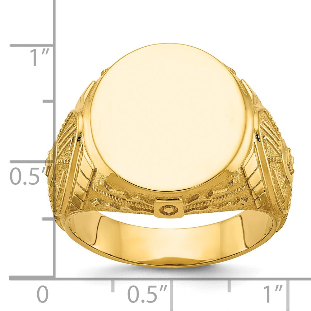 14k Yellow Gold 18.5x15.75mm Men's Round Signet Ring