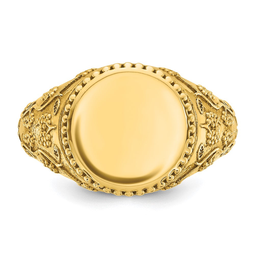 14k Yellow Gold 12.5x12.5mm Men's Round Signet Ring