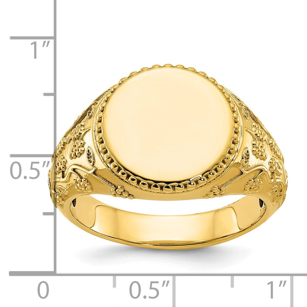 14k Yellow Gold 12.5x12.5mm Men's Round Signet Ring